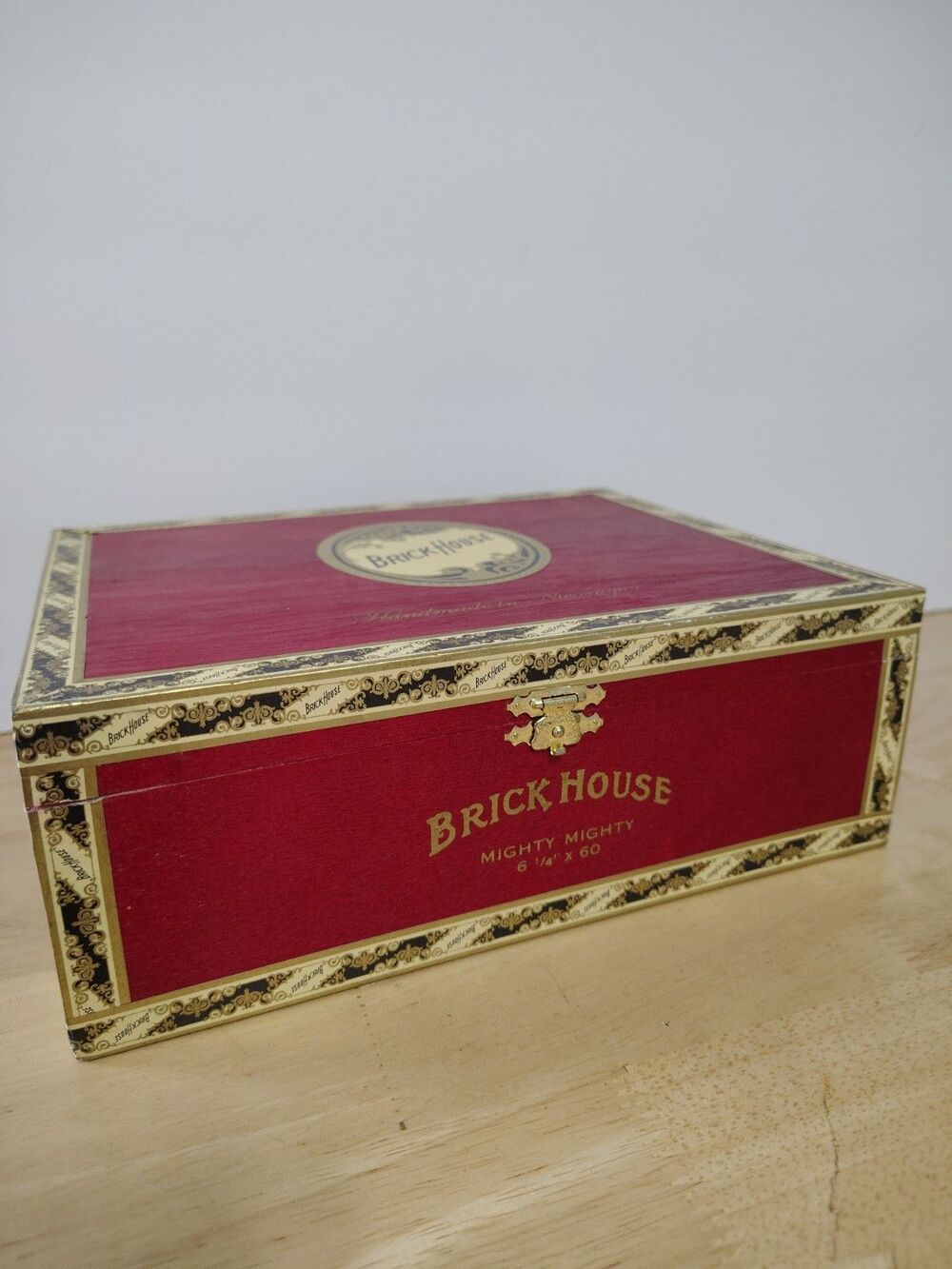Brick House Red Empty Cigar Box, No Cigars. Wooden W/Nice Hardware Hinged